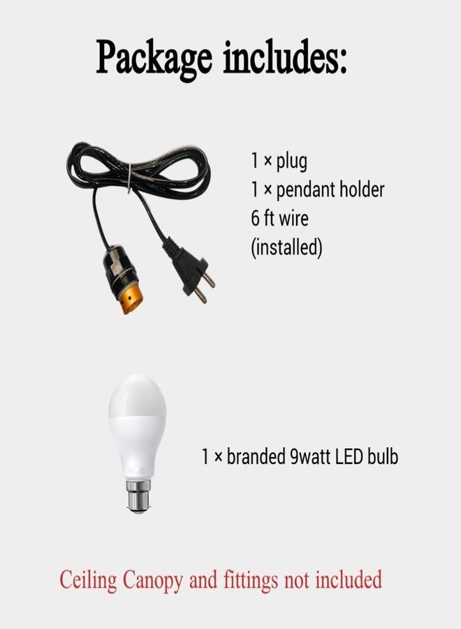 doctorspare Hanging Light Holder Pendant Ceiling Lamp with Branded 9W B22 LED Bulb & 6ft Wire- Perfect for Home, Balcony, Office, Godown | Hanging Holder Light with LED Bulb Plug-n-Wire (with 9w LED bulb) - Image 2